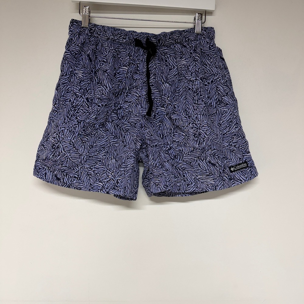 Columbia Mens Size L Shorts Blue Leaf Print Nylon Gorpcore Outdoor Hiking